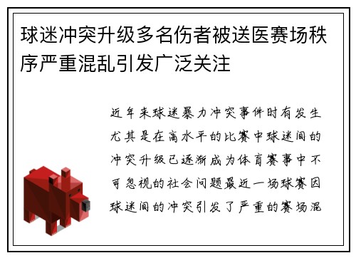 球迷冲突升级多名伤者被送医赛场秩序严重混乱引发广泛关注