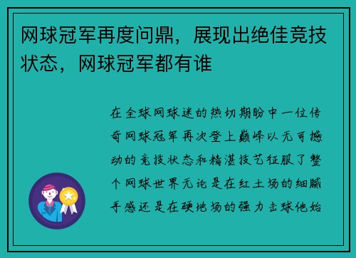 网球冠军再度问鼎，展现出绝佳竞技状态，网球冠军都有谁